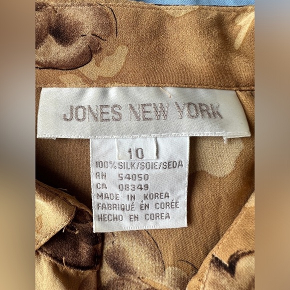 Jones New York 90s Womens Floral Short Sleeve Button Up Shirt Yellow Silk Small - Picture 4 of 11